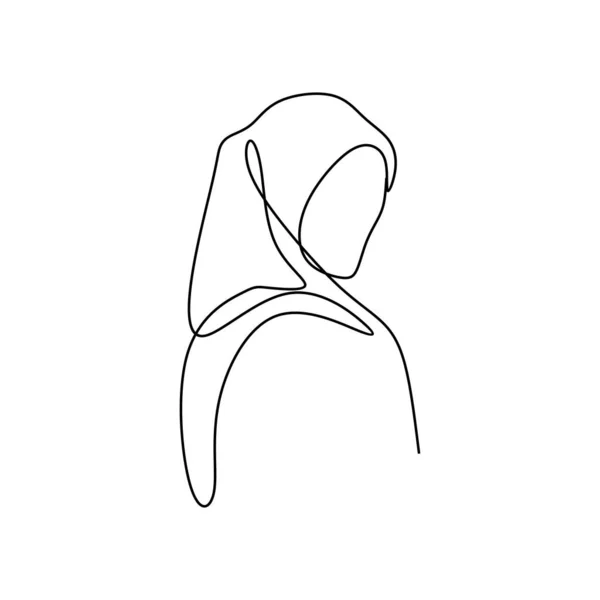 Doorlopende een lijntekening van vrouwen of meisje dragen islamitische hoofddoek genaamd hijab. Modieuze stijl moslim meisje. — Stockvector