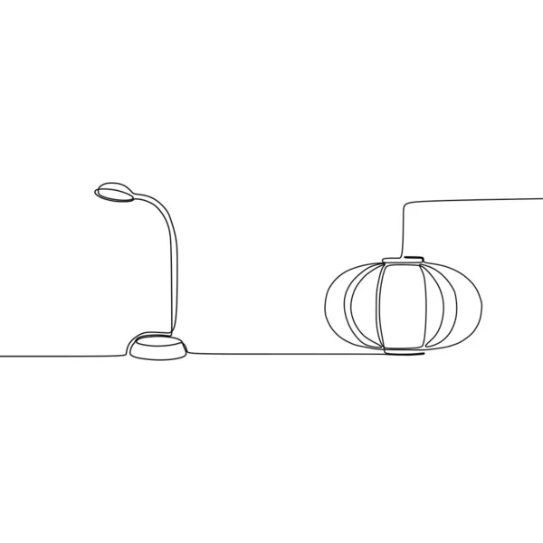 Lámpara de calabaza y lámpara vintage línea continua Lámparas muebles conjunto luz diseño vector eléctrico ilustración — Archivo Imágenes Vectoriales