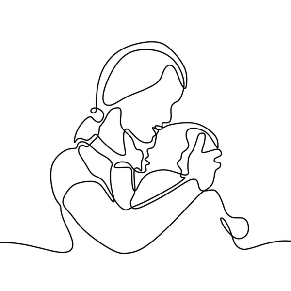 Безперервний малюнок однієї лінії дитини, народженої з матір'ю — стоковий вектор