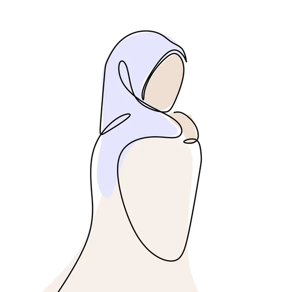 Dibujo continuo de una línea de mujeres o niñas que usan un pañuelo islámico llamado hijab. Estilo de moda chica musulmana . — Archivo Imágenes Vectoriales