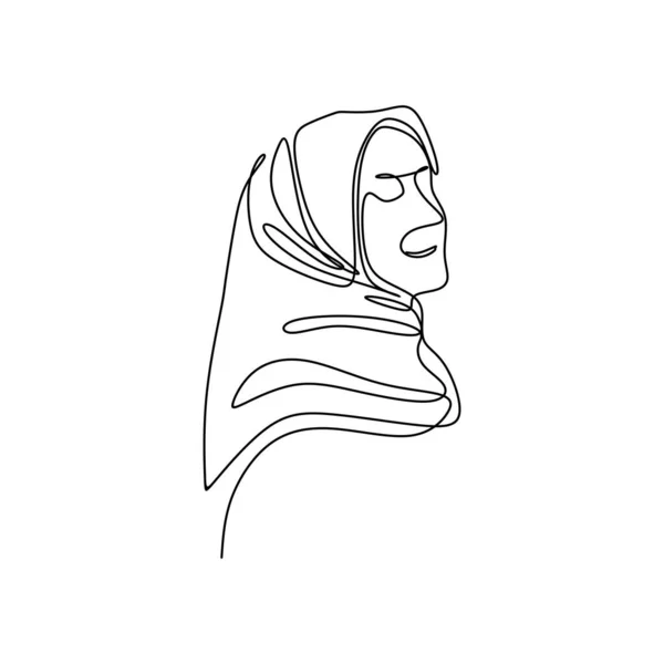 Continuous drawing one line of women wearing hijab fashionable style — Stock Vector