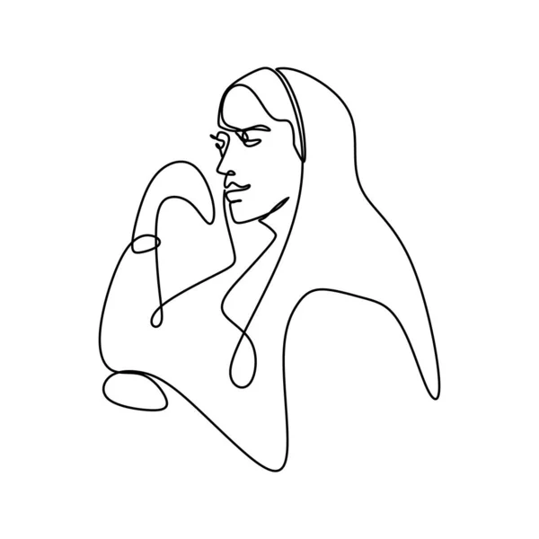 Vrouwen dragen hijab sjaal continue een lijn tekening moslim figuur illustratie — Stockvector