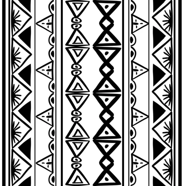 Patrón tribal vectorial con blanco y negro dibujado a mano. Bueno para su envoltura de moda textil e impresión . — Vector de stock