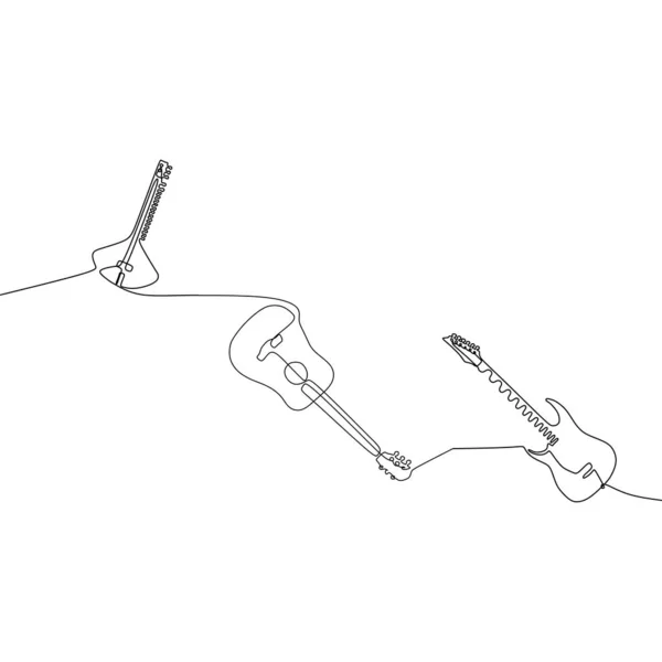 만돌린 일렉트릭 클래식 기타 원 라인 전통 악기. 음악 광고판용 벡터 윤곽 세트 — 스톡 벡터