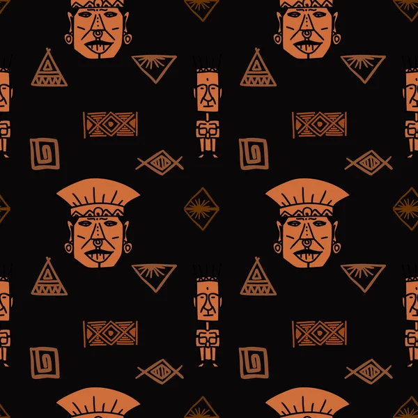 Aztekischer Stammesmustervektor. handgezeichnetes Maya-Symbol. einheimische historische mexikanische Kultur nahtlose bunte Zeichnung Illustration für Mode Textildruck oder Verpackung und Tapete Hintergrund. — Stockvektor