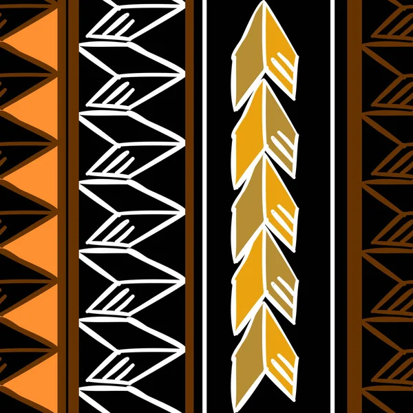 Vector de patrón africano con dibujo de colores étnicos dorados dibujados a mano. Ilustración de diseño sin costuras para textiles de moda listos para imprimir — Vector de stock