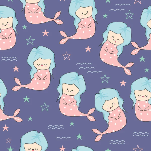 Niedliche Meerjungfrau nahtlose Muster von Hand gezeichnet bunten Hintergrund für Kinder und Kinder Mode Textildruck. — Stockvektor