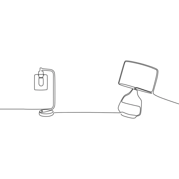 Lůžkovou svítilnou a stojkou svíčky jedna čára Souvislá čára Vector ilustrace. Kreslení lamp od ruky — Stockový vektor