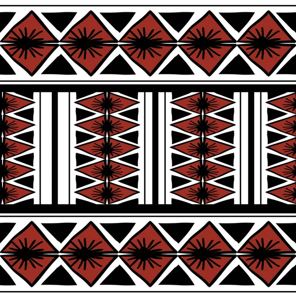 Patrón tribal vectorial con símbolo étnico africano sin costuras fondo rojo multicolor. Bueno para su envoltura de moda textil e impresión . — Vector de stock
