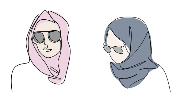 Modische Hijab Mädchen eine Linie Zeichnung minimalistisches Design — Stockvektor