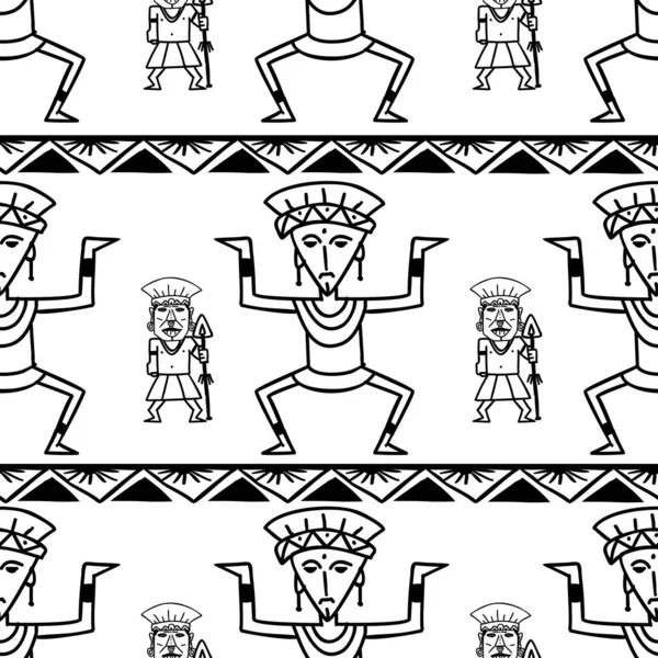 黒と白の色で手描き民族とアステカの部族のパターン ベクトル。ファッション テキスタイル プリントと包装の今年の人気のある描画シームレスな歴史的メキシコ マヤ文化. — ストックベクタ