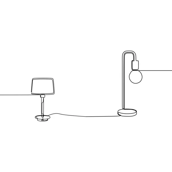 Lámpara moderna y círculo lámpara línea continua Lámparas conjunto. Conjunto de simples lámparas lineales de mesa y de pie doodle — Vector de stock