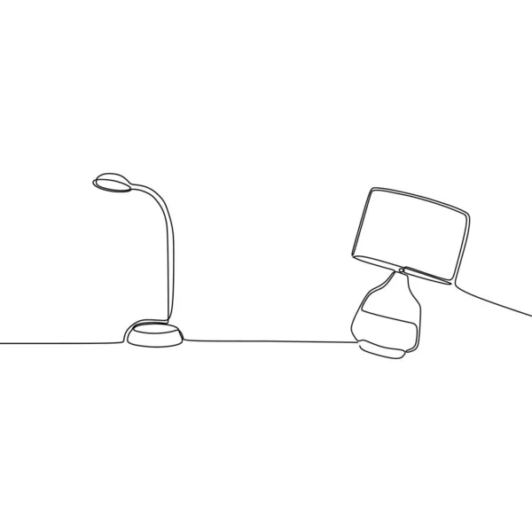 Стоя традиционной лампы и кровати лампы одной линии непрерывной линии Векторная иллюстрация. Свободное рисование ламп — стоковый вектор