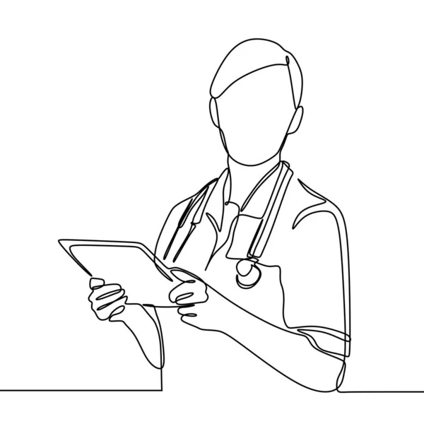Asistentă medicală linie continuă desen medic o mână trasă izolat pe fundal alb design minim — Vector de stoc