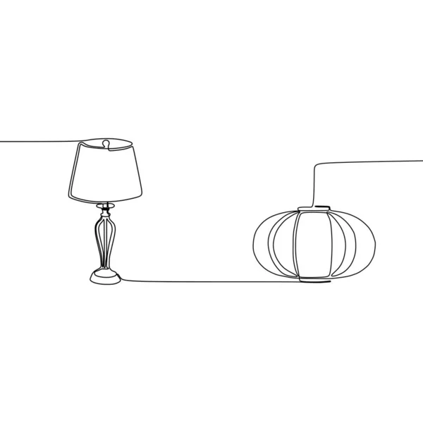 Söt lampa och pumpa lampa kontinuerlig och en linje lampor vektor illustration — Stock vektor