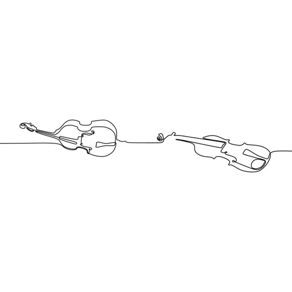 Violoncello e violino Una linea di strumenti musicali design. Illustrazione vettoriale stile minimalismo disegnato a mano Vettore — Vettoriale Stock