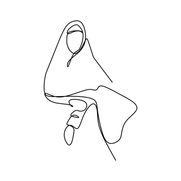 Perempuan mengenakan jilbab syal kontinu satu garis menggambar gambar sosok muslim - Stok Vektor