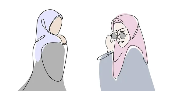 Gadis hijab Fashionable satu baris menggambar desain minimalis - Stok Vektor