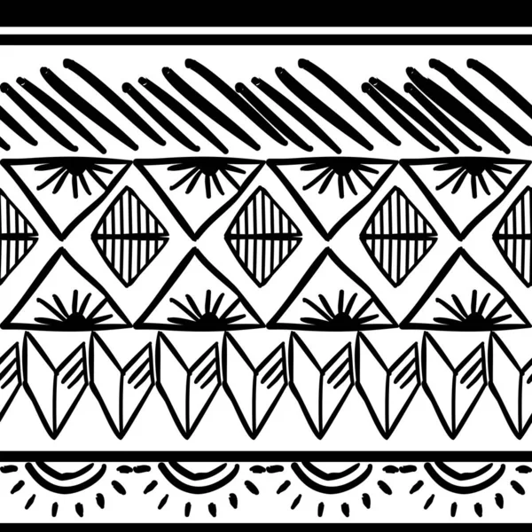 Padrão tribal vetorial com mão desenhada em preto e branco. Bom para o seu envoltório de moda têxtil e impressão . — Vetor de Stock