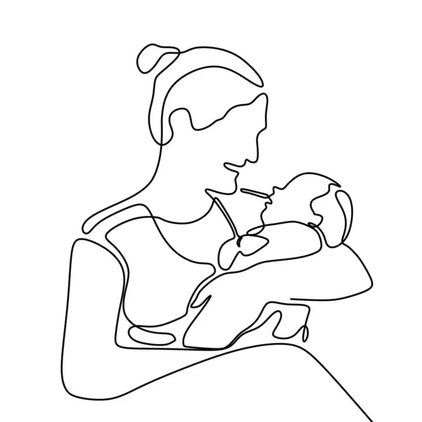 Desenho de linha contínua de mãe e bebê isolado em fundo branco design minimalista —  Vetores de Stock