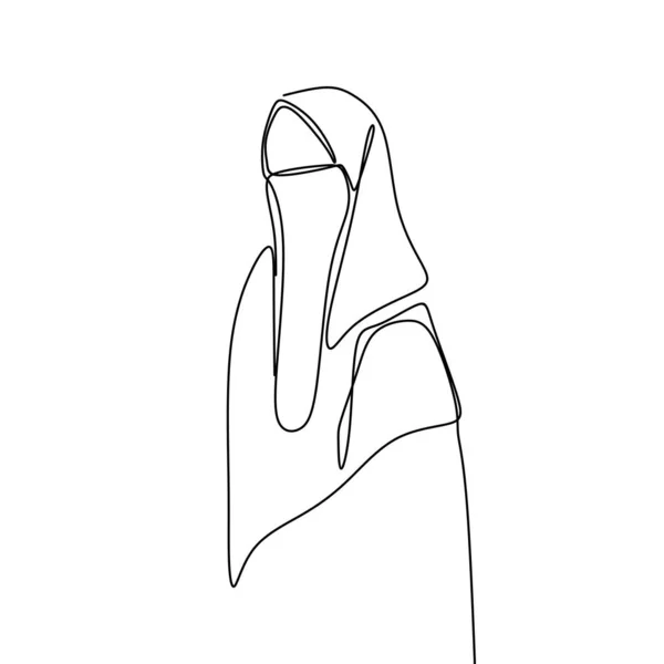 Satu garis gambar perempuan mengenakan jilbab syal - Stok Vektor