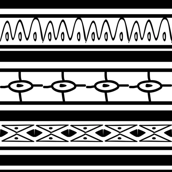 Kabile desen doku el ile çizilmiş Afrika, Aztek, maya yaratıcı çizim vektör çizim. Siyah ve beyaz çizgili desenler etnik tek renkli stil. — Stok Vektör