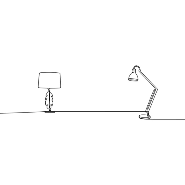 Lâmpada de mesa e lâmpada de cama Uma linha Contorno conjunto de ícones de lâmpada para web design isolado no vetor de fundo branco — Vetor de Stock