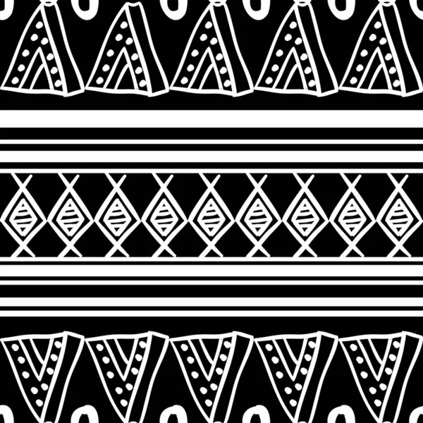 Vetor de padrão africano com desenho étnico tribal tribal desenhado à mão preto e branco. Ilustração de design sem costura para têxteis de moda prontos para impressão —  Vetores de Stock
