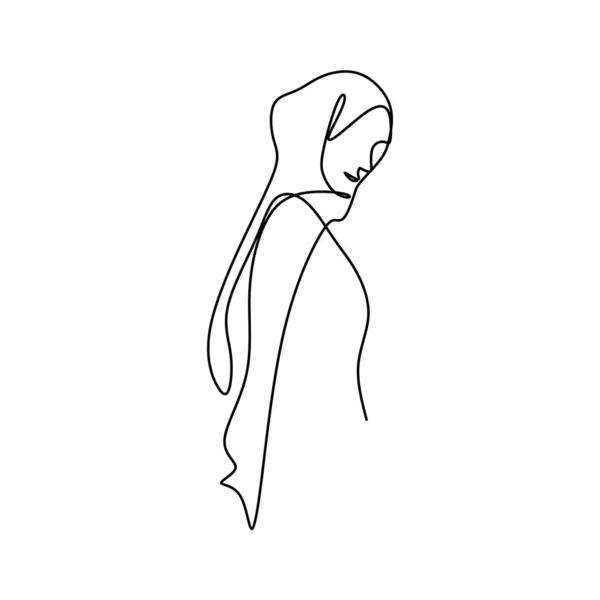 Vrouwen dragen hijab sjaal continue een lijn tekening moslim figuur illustratie — Stockvector