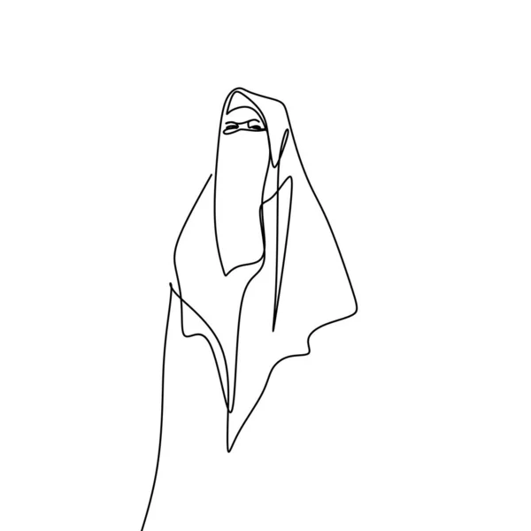 Gadis Hijab kontinu satu baris menggambar desain minimalis - Stok Vektor