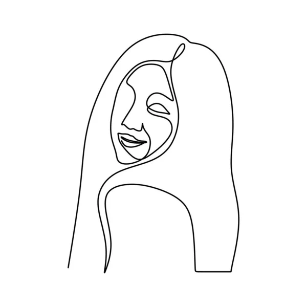 Muchacha abstracta de las mujeres se enfrentan a una línea continua dibujo minimalismo diseño de arte — Vector de stock