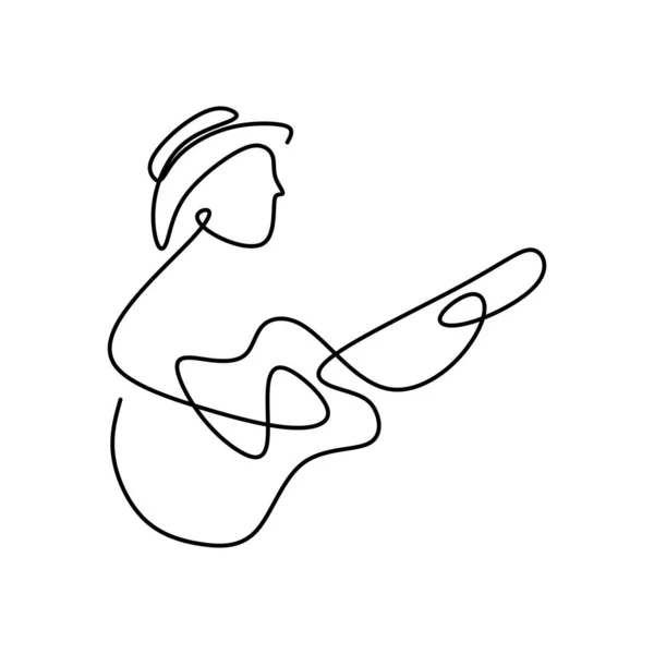 Guitarra de jazz intérprete de instrumentos de música clásica continuo dibujo de una línea — Vector de stock