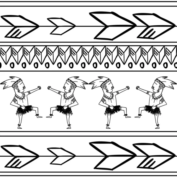 Племенной вектор ацтеков с нарисованным вручную этническим в черно-белых цветах. Бесшовная историческая мексиканская культура майя рисунок популярный в этом году для моды текстильной печати и упаковки . — стоковый вектор