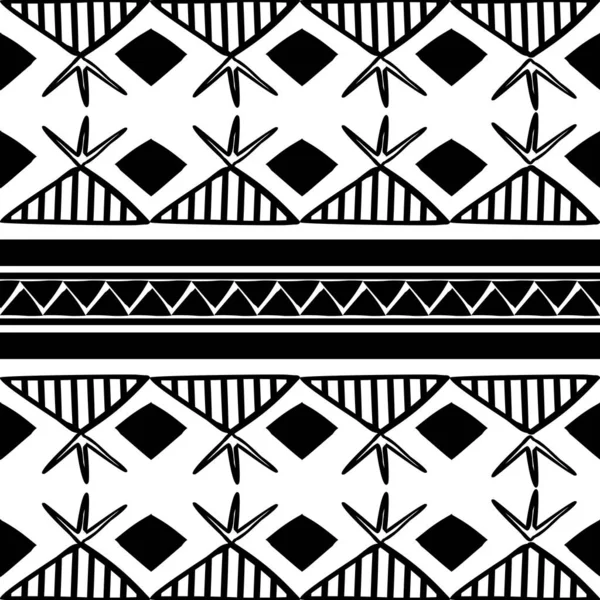 Modèle tribal vectoriel avec dessin de culture style bohème en noir et blanc. Bon pour votre emballage de mode textile et impression . — Image vectorielle