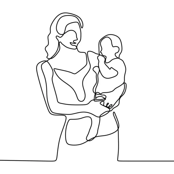 Mãe e bebê contínua uma linha desenho design minimalista —  Vetores de Stock