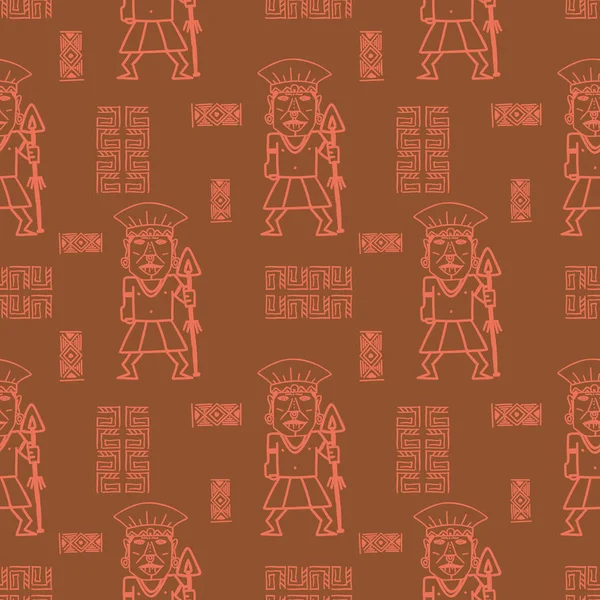 Aztekischer Stammesmustervektor. handgezeichnetes Maya-Symbol. einheimische historische mexikanische Kultur nahtlose bunte Zeichnung Illustration für Mode Textildruck oder Verpackung und Tapete Hintergrund. — Stockvektor
