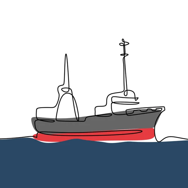Schip maritieme ononderbroken één lijntekening minimalistisch design — Stockvector