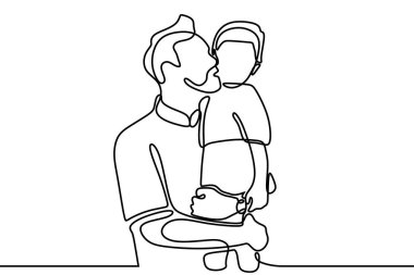 Bir çizgi çizim baba ve oğlu minimalist tasarım