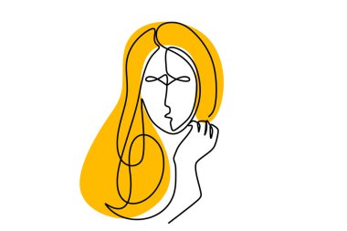 Pretty kız sürekli bir çizgi çizim. Vektör illüstrasyon minimalizm kadın kadın tasarım beyaz arka plan afiş veya afiş için iyi.