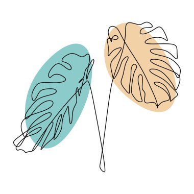 Egzotik monstera sürekli bir çizgi çizim yaz tropikal yaprak el beyaz arka plan minimalist tasarım çizilmiş