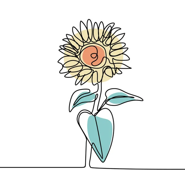 Flor solar continua de una línea de dibujo de diseño minimalista — Vector de stock