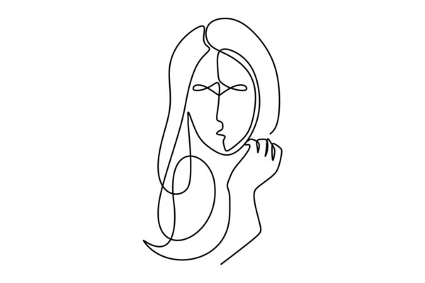 Chica bonita continua dibujo de una línea. Ilustración vectorial minimalismo mujeres diseño femenino sobre fondo blanco bueno para cartel o pancarta . — Vector de stock