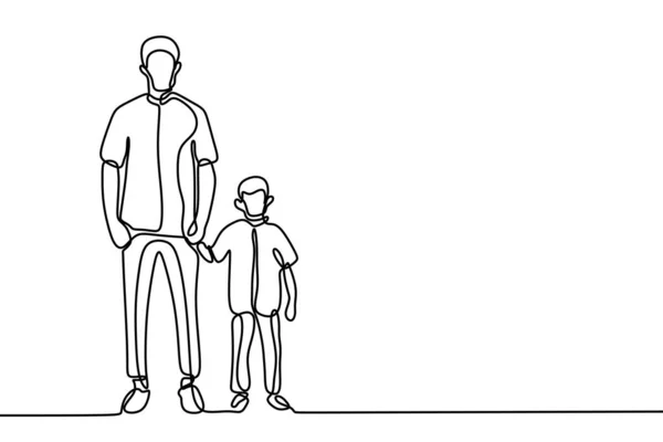 En linje ritning far och hans son minimalistisk design — Stock vektor