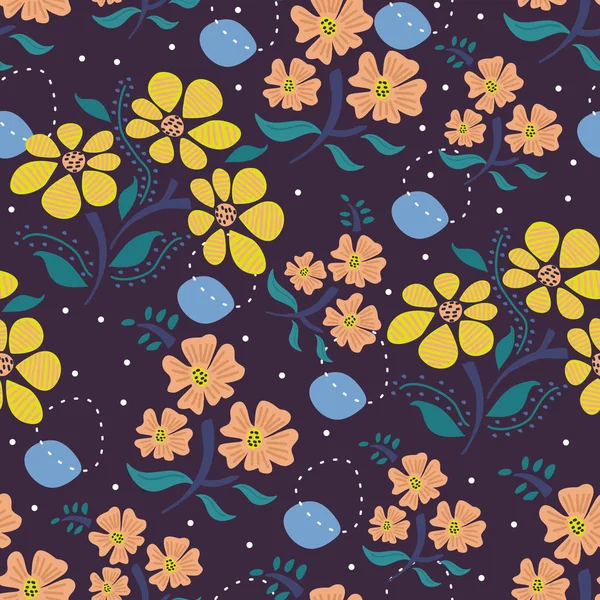Dessin scandinave floral motif de fleurs — Image vectorielle