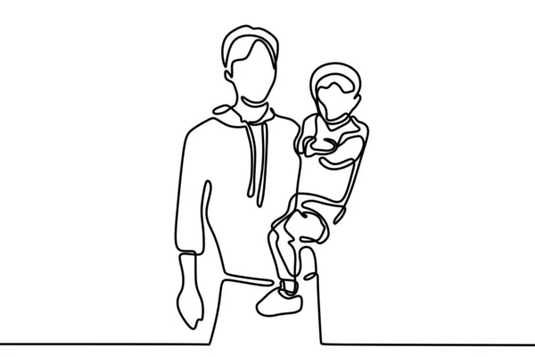 Bir çizgi çizim baba ve oğlu minimalist tasarım — Stok Vektör