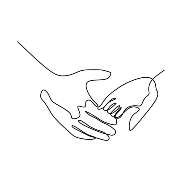 Un dessin de ligne tenant les mains design minimaliste sur fond blanc . — Image vectorielle