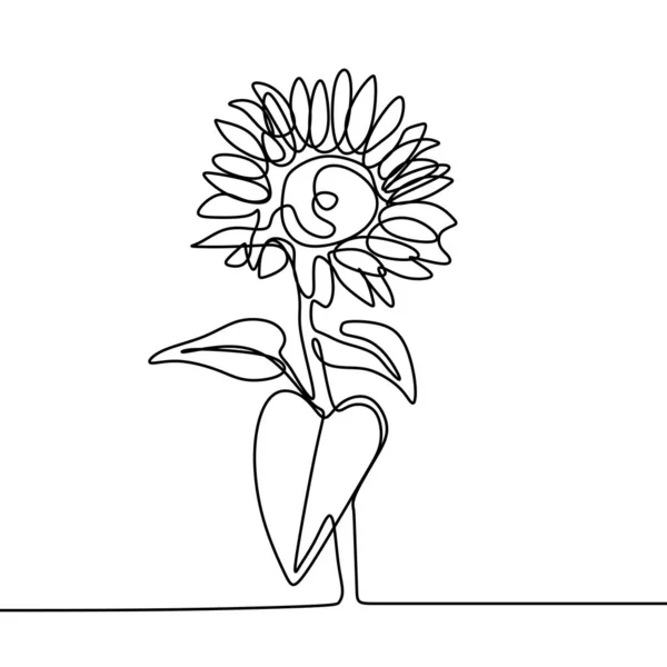 Sun flower one line drawing minimalist design — Stock Vector