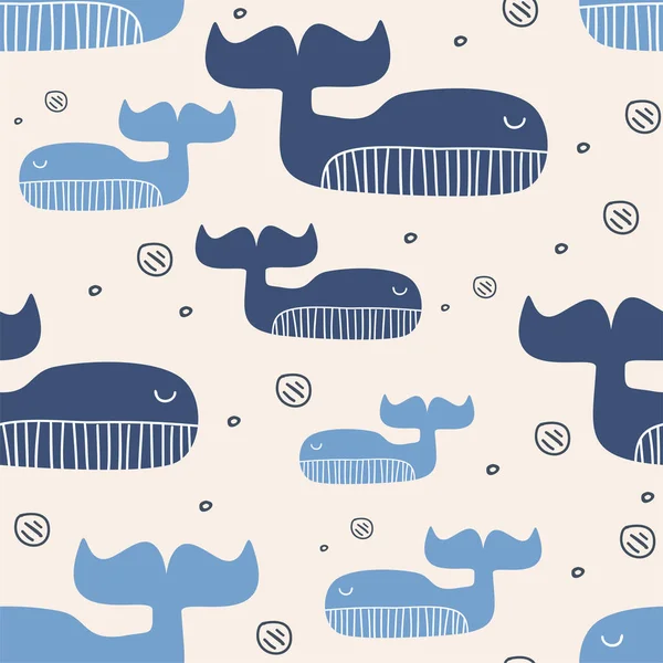 Mignon motif baleine sans couture motif dessin scandinave — Image vectorielle