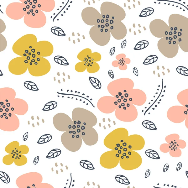 Mignon motif sans couture scandinave dessiné à la main fleur — Image vectorielle