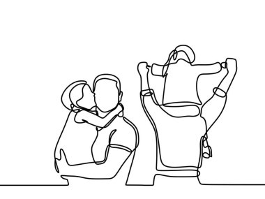 Bir baba ve oğul güzel aile kavramı Babalar Günü kartı minimalizm tarzı sürekli çizgi çizim.